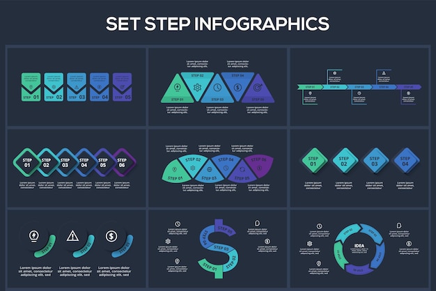 Définir L'infographie étape Par étape Avec 3 4 5 6 Options D'étapes Parties Ou Processus Modèle Pour Le Web Sur Un Dos