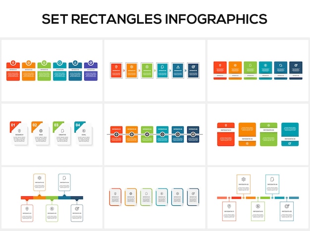 Définir l'infographie des rectangles avec 4 5 6 étapes options pièces ou processus Visualisation des données d'entreprise