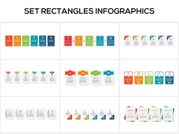 Définir L'infographie Des Rectangles Avec 4 5 6 étapes Options Pièces Ou Processus Visualisation Des Données D'entreprise