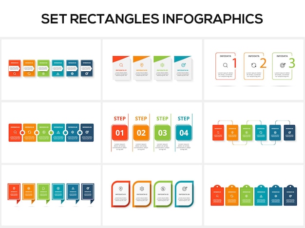Définir des infographies de rectangles avec 3 4 5 6 étapes options pièces ou processus Visualisation des données d'entreprise