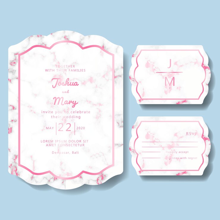 Définir l'invitation de mariage avec fond de marbre