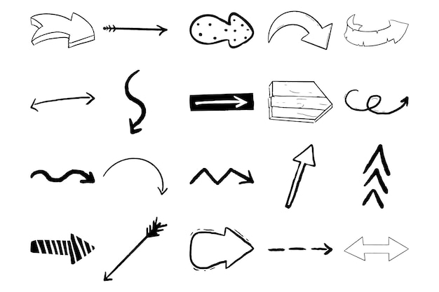Vecteur définir des lignes d'encre de pointeur de flèche formes texturées éléments décoratifs dessinés à la main dans le style doodle