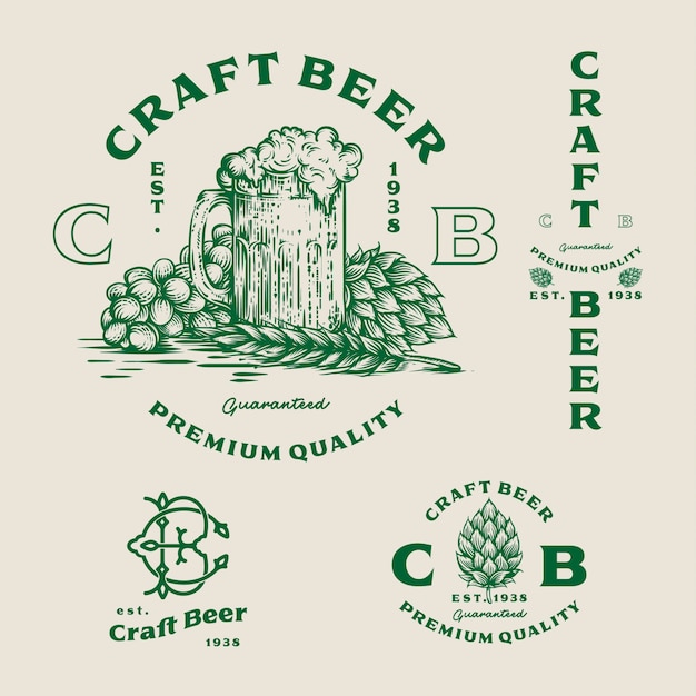 Définir le logo de la bière - illustration, conception de brasserie emblème.