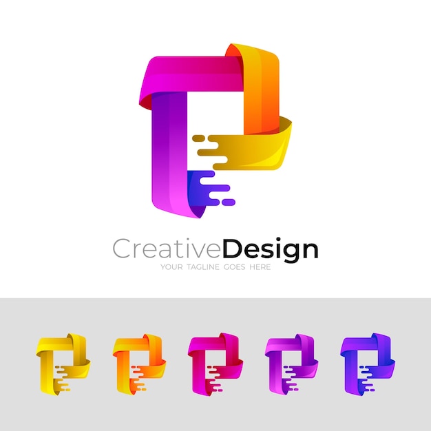 Définir Le Logo De La Lettre P Avec Un Modèle De Conception Colorée, Style 3d