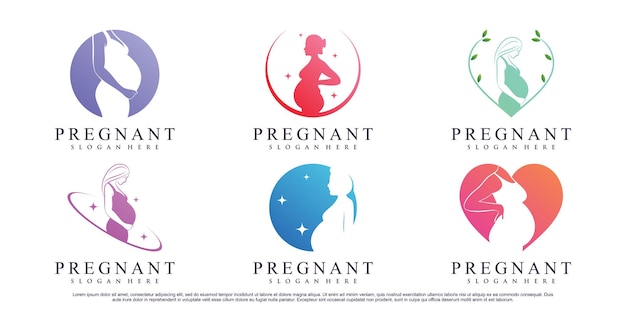 Vecteur définir le modèle de conception de logo femme enceinte bundle bundle avec élément créatif vecteur premium