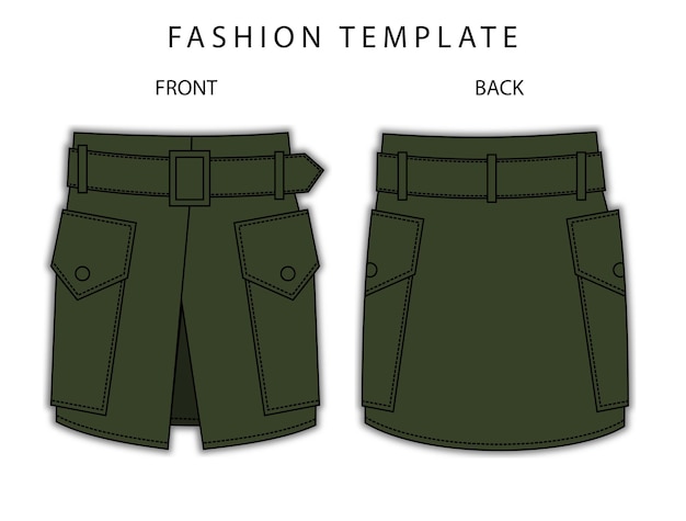 Définir Le Modèle De Croquis Plat De Mode Vue Avant Et Arrière De La Jupe