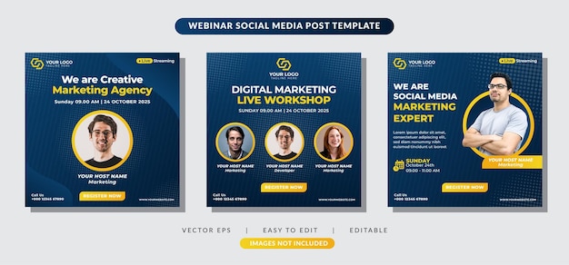 Définir un modèle de post de webinaire sur les médias sociaux conception de conception de bannière de promotion du marketing en ligne