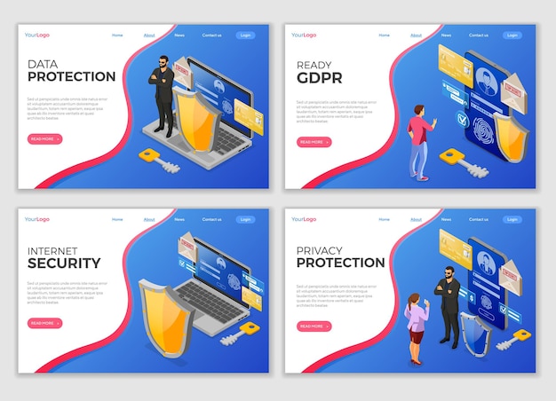 Vecteur définir des modèles de page de destination de sécurité des données personnelles