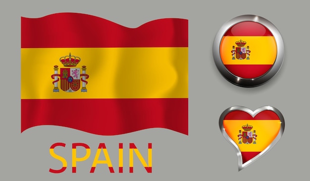 Définir La Nation Espagne Drapeau Brillant Bouton Coeur