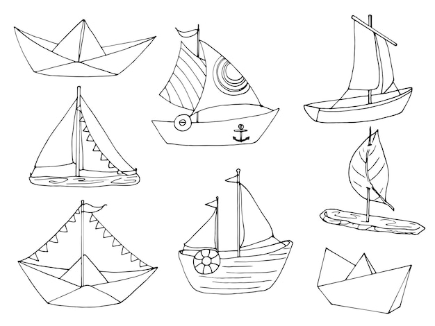 Définir Des Navires De Ligne Vectorielle, Coloriage