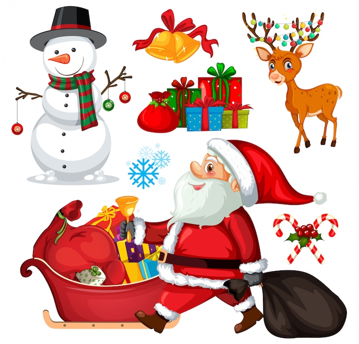 Vecteur définir des objets et des personnages de noël