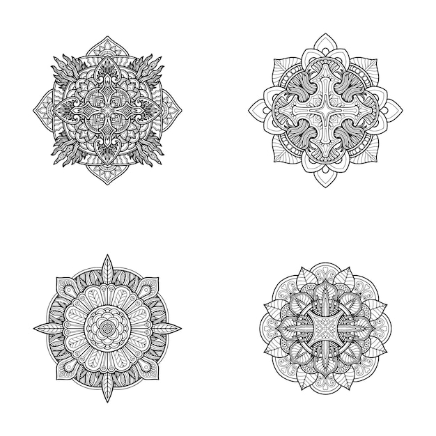 Définir La Page De Coloriage De Conception De Mandala Ou La Conception D'impression