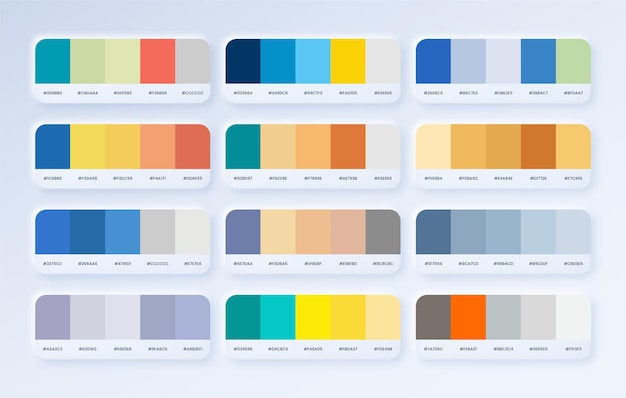 Vecteur définir la palette de couleurs dans le catalogue de couleurs hexadécimal rvb palette de couleurs de style neumorphique pour la conception ui ux