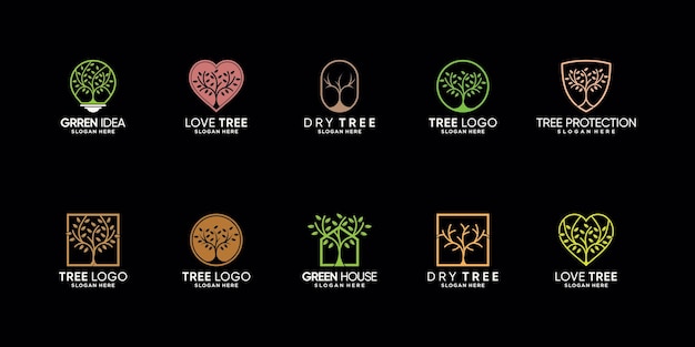 Définir Le Paquet De Création De Logo D'arbre Avec Un Concept Moderne Et Créatif Vecteur Premium