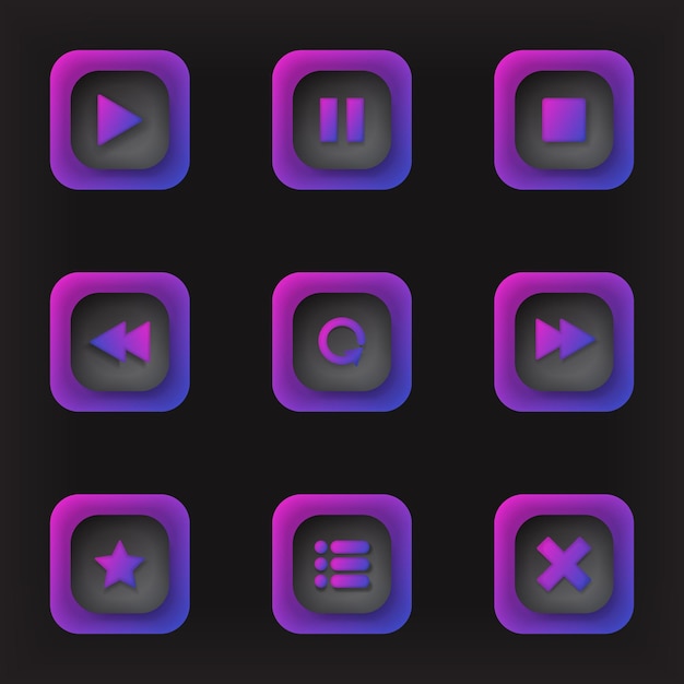 définir les paquets icône bouton jouer de la musique conception de sites Web interface utilisateur thème violet foncé