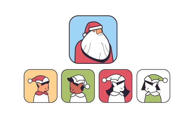 Définir Le Père Noël Avec Les Avatars Des Elfes De Race Mixte Bonne Année Joyeux Noël Vacances Célébration Concept