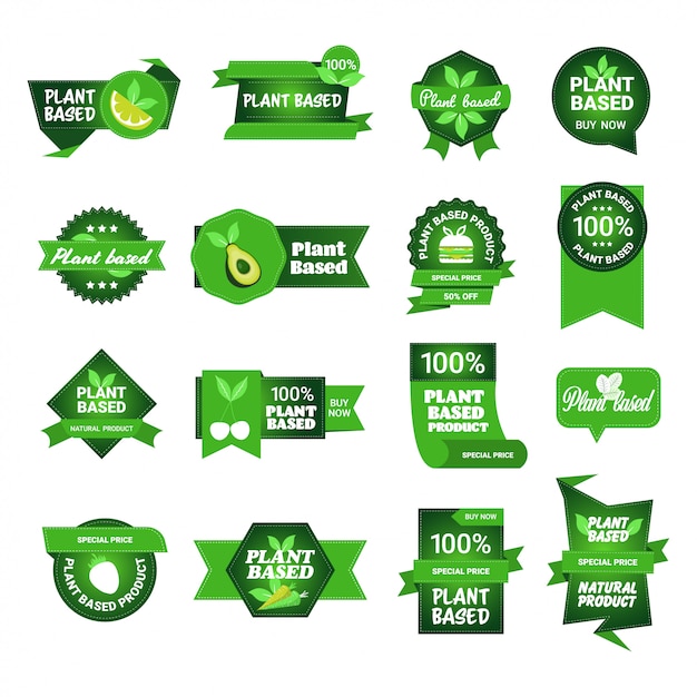 Définir Des Produits Naturels à Base De Plantes Autocollants Bio Sain Végétalien Marché Logos Logos Aliments Frais Emblèmes Badges Collection Design Plat