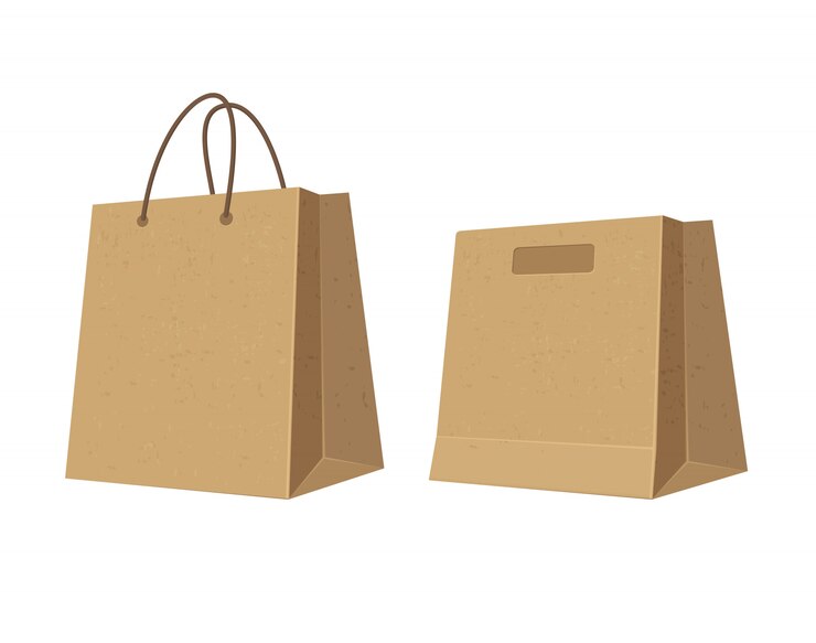 Vecteur définir des sacs à provisions en papier brun. illustration couleur plate.