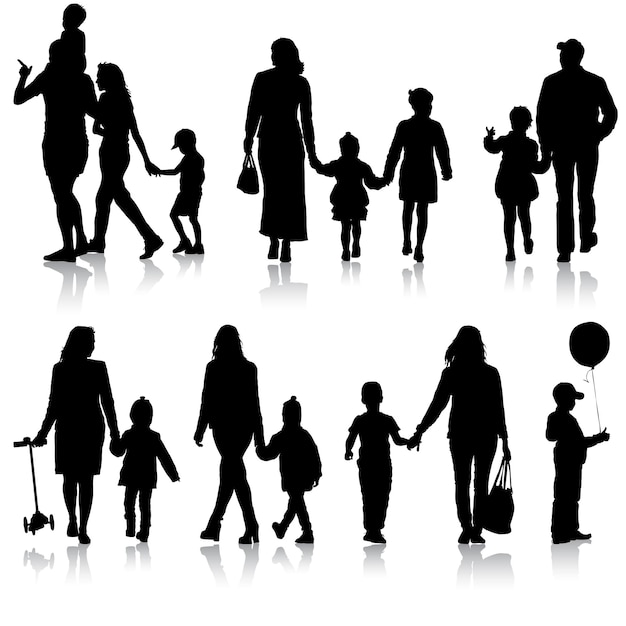 Définir La Silhouette De Famille Heureuse Sur Fond Blanc Illustration Vectorielle