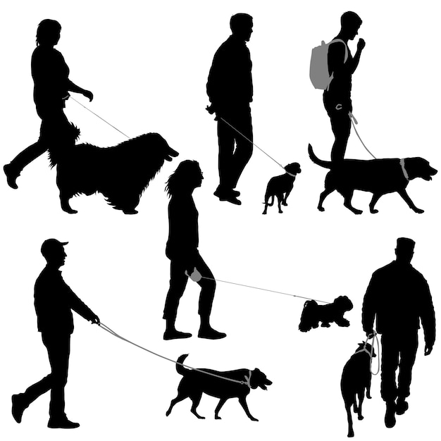Définir la silhouette des personnes et du chien sur un fond blanc