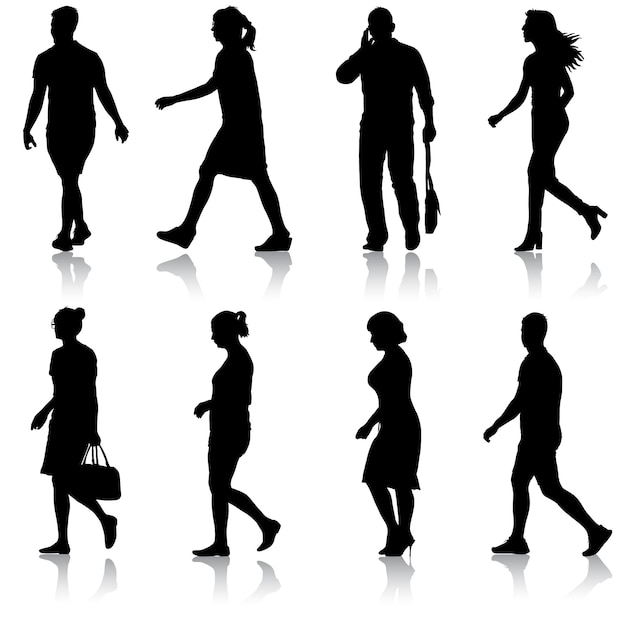 Vecteur définir des silhouettes noires de bel homme et femme sur fond blanc illustration vectorielle