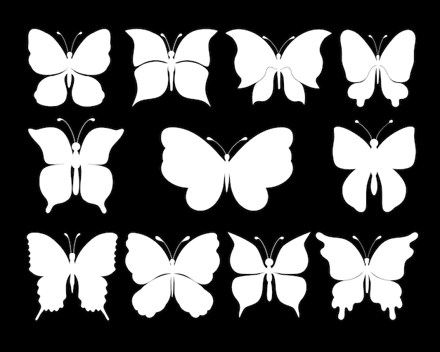 Définir Des Silhouettes De Papillons 11 Silhouettes Blanches Sur Fond Noir