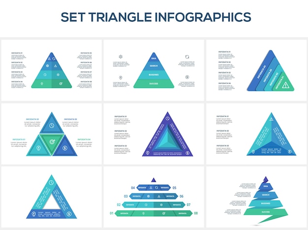 Définir Le Triangle Avec 3 4 5 8 éléments Modèle D'infographie Pour Les Présentations D'entreprise Web Illustration Vectorielle Visualisation Des Données D'entreprise