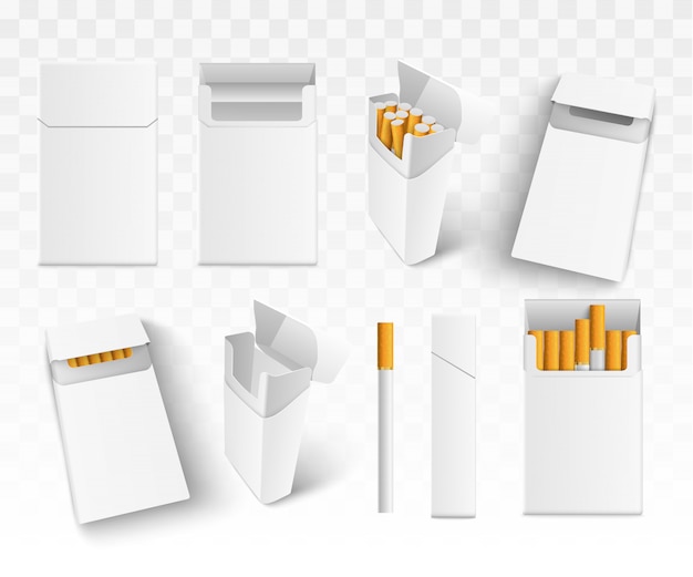 Vecteur définissez des cigarettes réalistes 3d en pack, sur fond transparent. isolé.