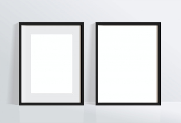 Définissez Une Image De Cadre Noir Vertical Vide Minimale Accrochée Au Mur Blanc. Isoler L'illustration.