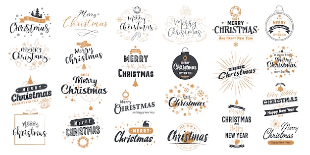 Définissez Joyeux Noël. Bonne Année Avec La Conception De La Typographie.