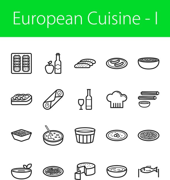 Vecteur définition des icônes de la cuisine européenne