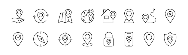 Définition des icônes de localisation Navigation et collecte de localisation Pointeur de carte Compasse GPS Vecteur