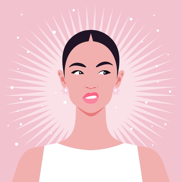 Dégoût et mécontentement Un visage de femme asiatique dans une grimace Vector illustration plate