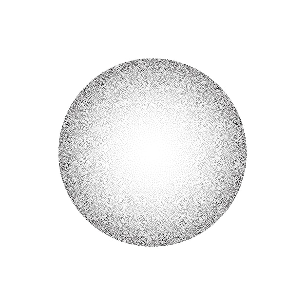 Dégradé de cercle de grain. Forme ronde pointillée. Texture dotwork stochastique radiale. Bruit grunge aléatoire