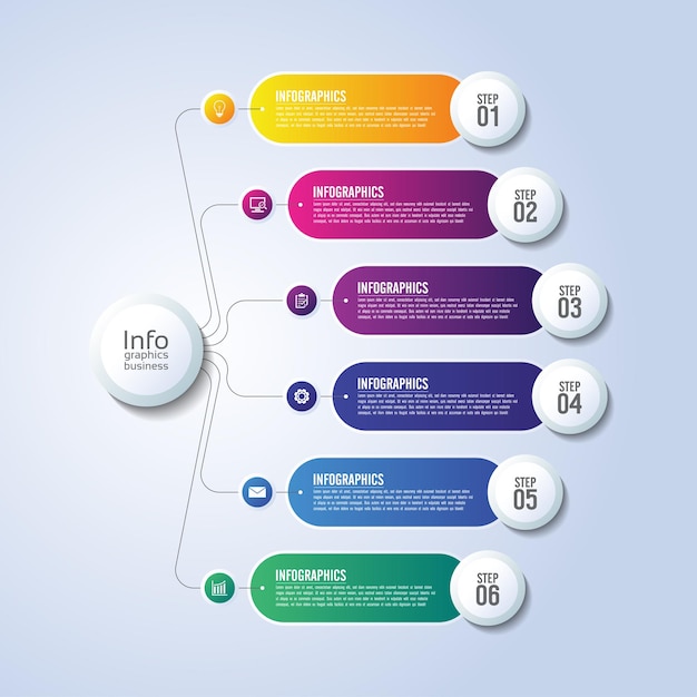 Dégradé Coloré De Modèle D'infographie D'entreprise De Présentation Avec Six étapes