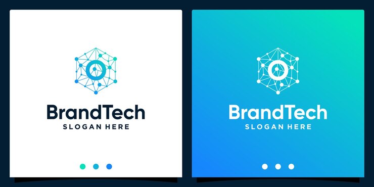 Dégradé de logo abstrait de la technologie Blockchain avec le logo de la lettre initiale. Vecteur Premium