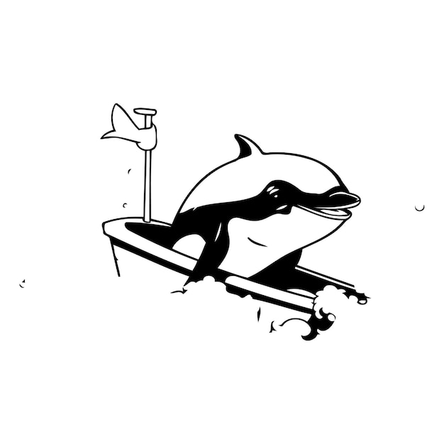 Vecteur delfin de dessin animé dans un bateau sur les vagues illustration vectorielle