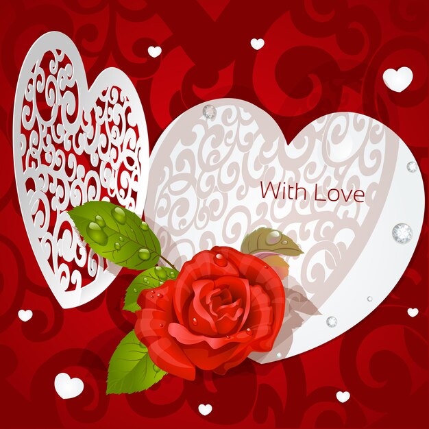 Vecteur délicat applique valentine avec rose rouge
