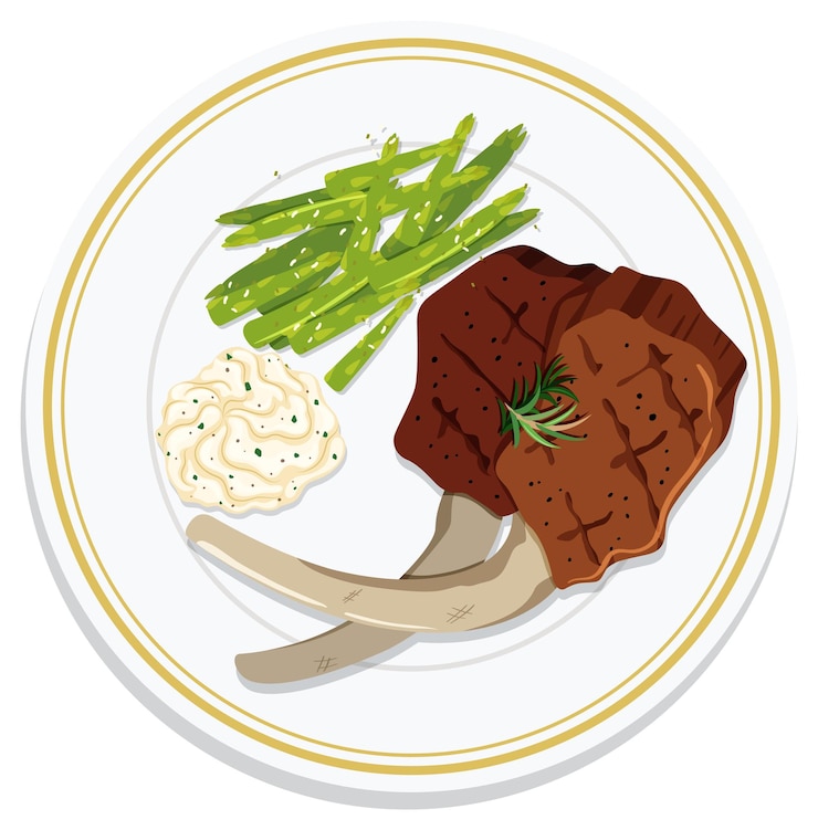 Vecteur des délicieuses côtelettes d'agneau avec des asperges