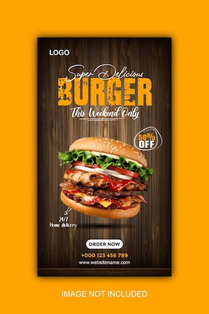 Délicieux burger et menu de nourriture modèle d'histoire instagram et facebook