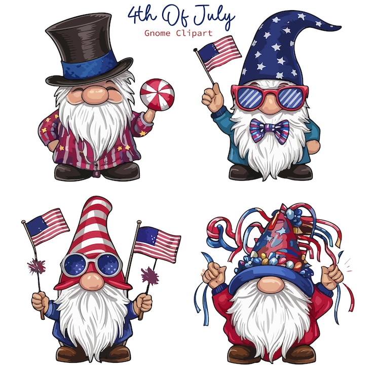 Vecteur un délicieux ensemble de gnomes du 4 juillet cliparts designn