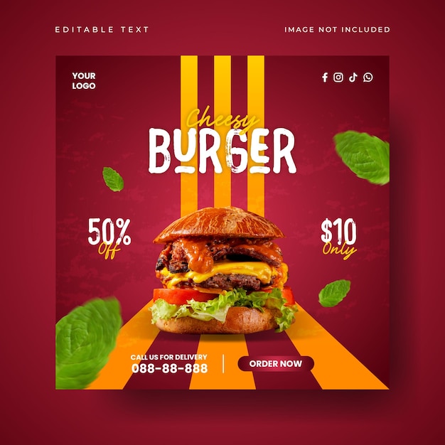 Délicieux hamburger et menu alimentaire publication sur les réseaux sociaux