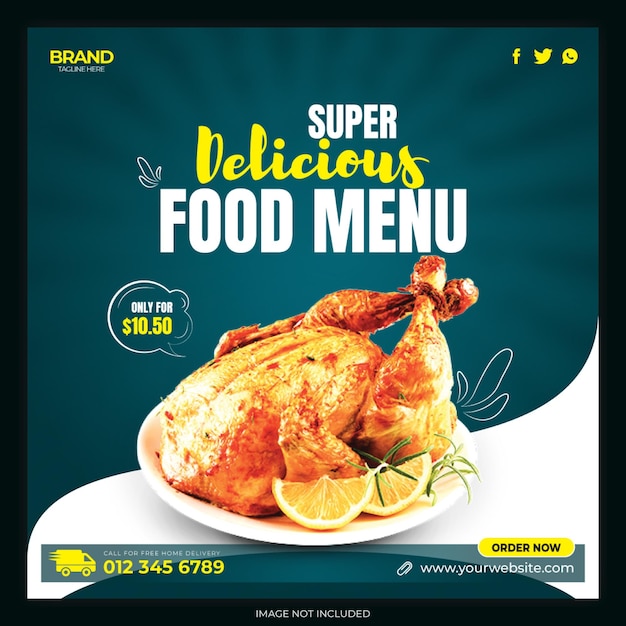 Vecteur délicieux menu de poulet et menu de restaurant promotion des médias sociaux modèle de bannière instagram