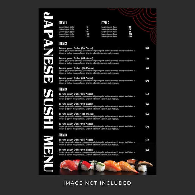 Délicieux modèle de menu de sushi