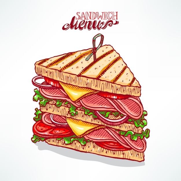 Vecteur délicieux sandwich appétissant. illustration dessinée à la main