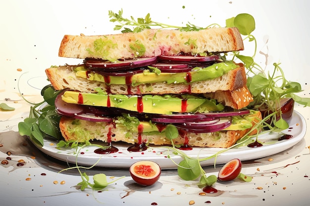 Délicieux Sandwich Baguette Avec Divers Légumes Et Tranches De Fromage Placés Sur Fond Blanc