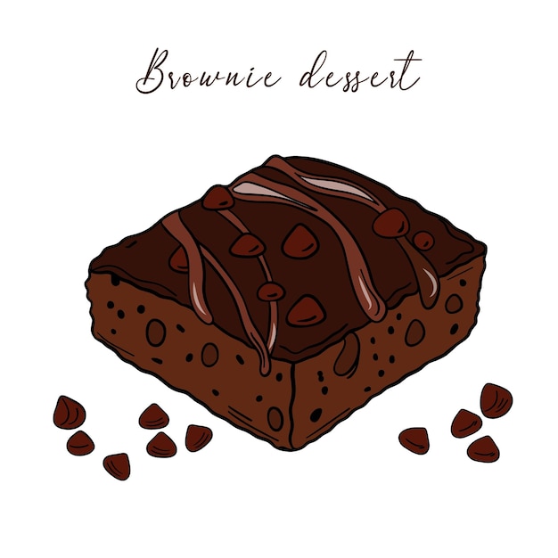 Delicious brownie dessert pâtisserie avec chocolat dessus et des morceaux de chocolat douces friandises