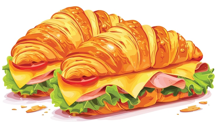 Vecteur delicious croissant sandwich isolé sur fond blanc pour le matériel de marketing professionnel