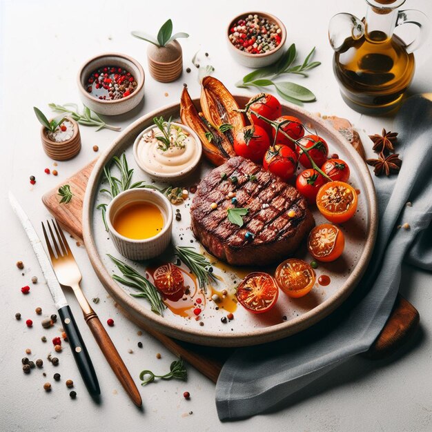 Vecteur delicious épicé frais tbone filet steak viande plat d'art vectoriel illustration avatar icône papier peint pic