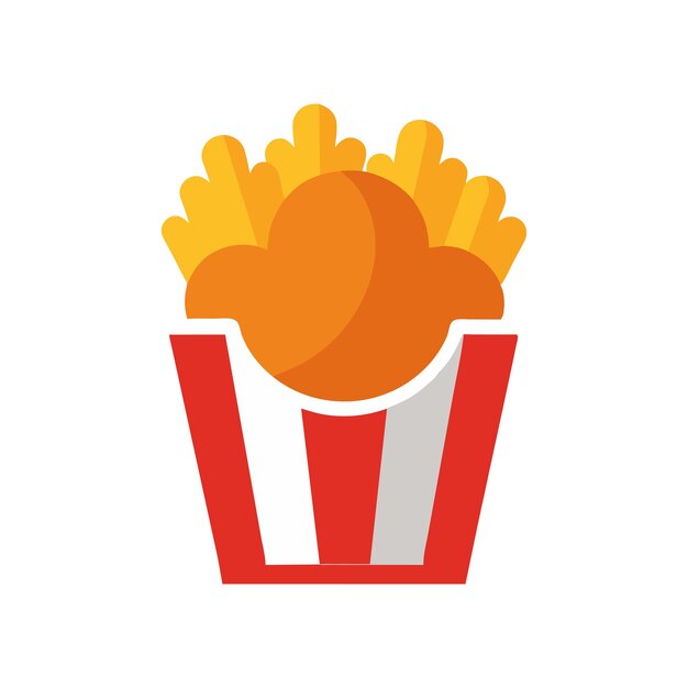 Delicious poulet frit avec des frites fraîches isolé illustration vectorielle plate